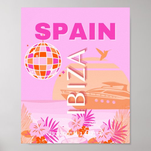 Ibiza, Spanien, Reisekunst, Preppy Art, Pink, Prep Poster (Vorne)
