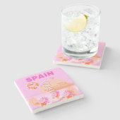 Ibiza, Spanien, Reisekunst, Preppy Art, Pink, Prep Steinuntersetzer (Seitenansicht)