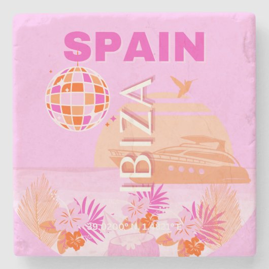 Ibiza, Spanien, Reisekunst, Preppy Art, Pink, Prep Steinuntersetzer (Vorderseite)