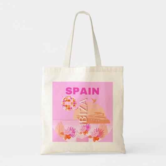 Ibiza, Spanien, Reisekunst, Preppy Art, Pink, Prep Tragetasche (Rückseite)