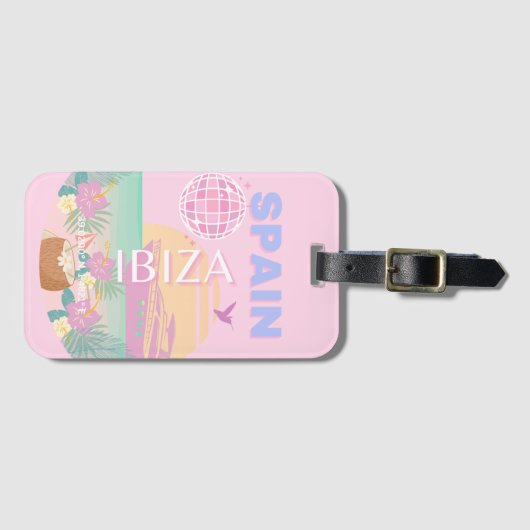 Ibiza, Spanien, Reisen Kunst, Preppy Art, Pink Gepäckanhänger (Vorderseite (Horizontal))