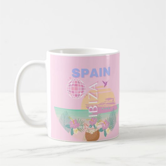 Ibiza, Spanien, Reisen Kunst, Preppy Art, Pink Kaffeetasse (Links)