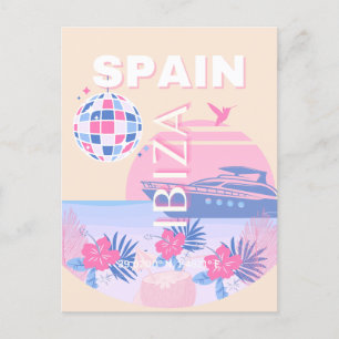 Ibiza, Spanien, Reisen Kunst, Preppy Art, Pink, Pa Feiertagspostkarte