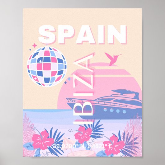 Ibiza, Spanien, Reisen Kunst, Preppy Art, Pink, Pa Poster (Vorne)