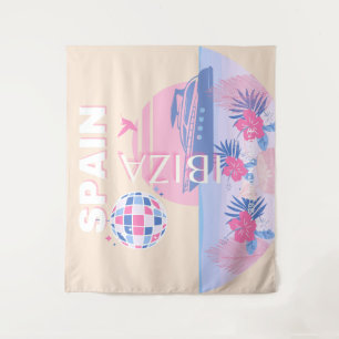 Ibiza, Spanien, Reisen Kunst, Preppy Art, Pink, Pa Wandteppich