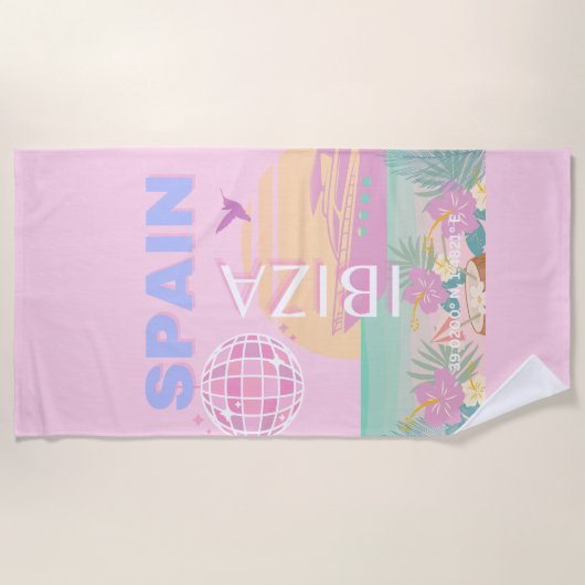 Ibiza, Spanien, Reisen Kunst, Preppy Art, Pink Strandtuch (Vorderseite)