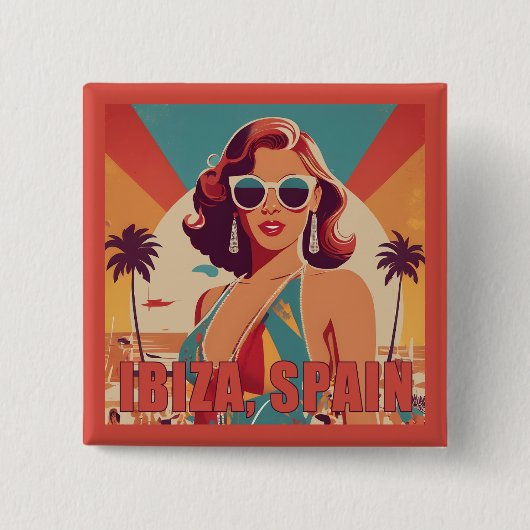 Ibiza, Spanien Reiseplakat Button (Vorderseite)