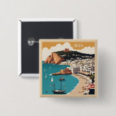 Ibiza, Spanien Reiseplakat Button (Vorne & Hinten)