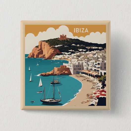Ibiza, Spanien Reiseplakat Button (Vorderseite)