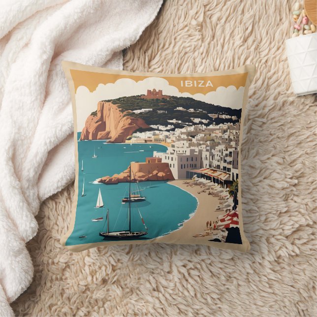 Ibiza, Spanien Reiseplakat Kissen (Decke)