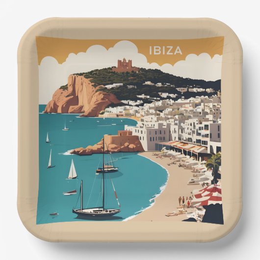 Ibiza, Spanien Reiseplakat Pappteller (Vorderseite)