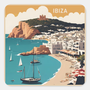 Ibiza, Spanien Reiseplakat Quadratischer Aufkleber