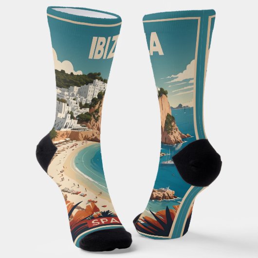Ibiza, Spanien Reiseplakat Socken (Gewinkelt)