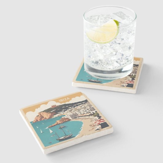 Ibiza, Spanien Reiseplakat Steinuntersetzer (Seitenansicht)