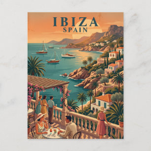 Ibiza Spanien Vintage Reise Küsten Terrasse Postkarte