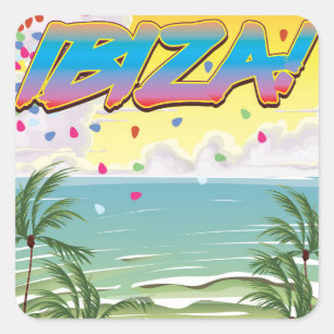 Ibiza-Strandparty-Reiseplakat Quadratischer Aufkleber