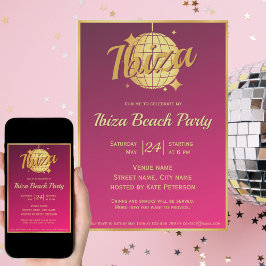 Ibiza thematisch eivissa gold disco ball pink Part Einladung