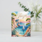 Ibiza Wasserfarbe Postkarte (Stehend Vorderseite)