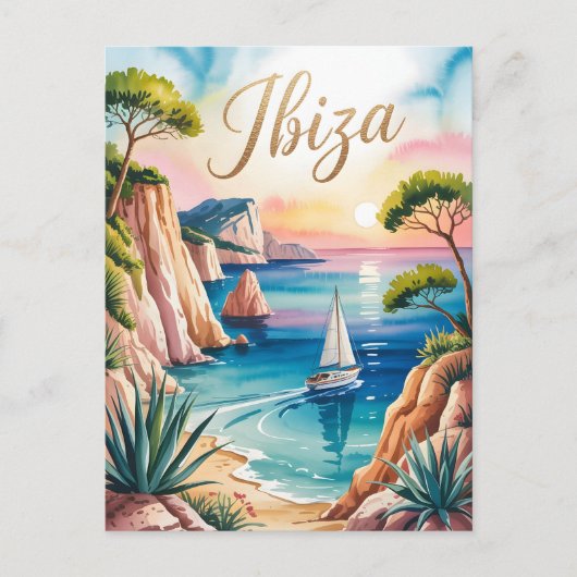 Ibiza Wasserfarbe Postkarte (Vorderseite)