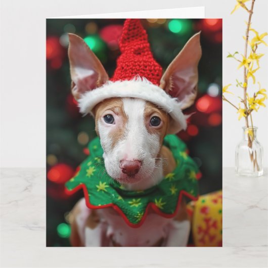 Ibizan Hound Elf Welpe Weihnachtskarte Karte (Gelbe Blume)