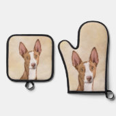 Ibizan Hound Malerei glatt Roter Hund Kunst Ofenhandschuh & Topflappen-Set (Vorderseite)