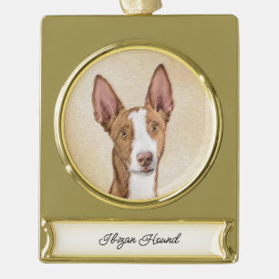 Ibizan Hound Malerei - Niedliche Original Hunde Ku Banner-Ornament Gold