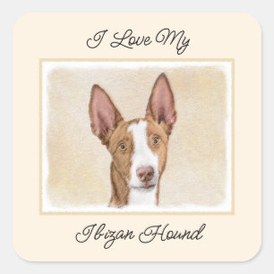 Ibizan Hound Malerei - Niedliche Original Hunde Ku Quadratischer Aufkleber