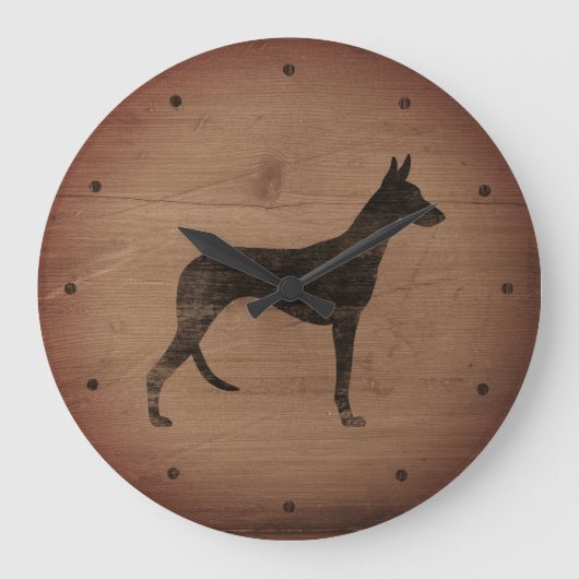 Ibizan Hound Silhouette Rustikaler Stil Große Wanduhr (Vorderseite)