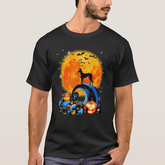 Ibizan Hund and Yellow Moon Halloween Funny Hund L T-Shirt (Vorderseite)
