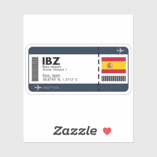 IBZ Ibiza Airport Boarding Pass - Spanien Reisen Aufkleber (Blatt)