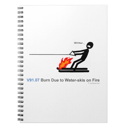 ICD-10: Brand V91.07 wegen der Wasserskis auf Notizblock (Vorderseite)