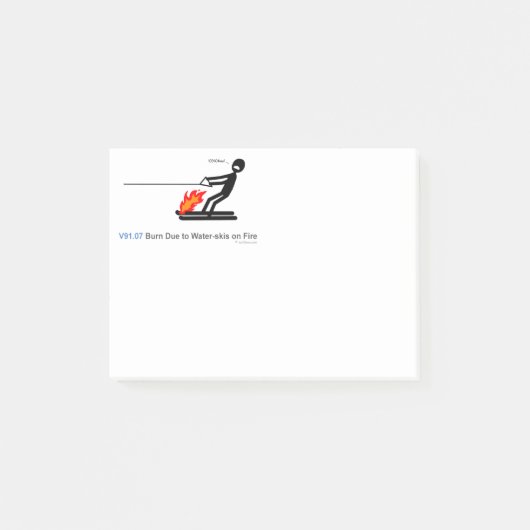 ICD-10: Brand V91.07 wegen der Wasserskis auf Post-it Klebezettel (Vorderseite)