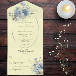 Ice Blue Bohemische Blume auf blassgelb All In One Einladung