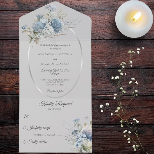 Ice Blue Bohemische Blume auf Blassgrau All In One Einladung