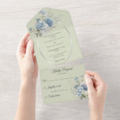 Ice Blue Bohemische Blume auf dem Sage Green All In One Einladung (Abreißen)