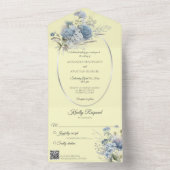 Ice Blue Bohemische Blume mit hellgelbem QR-Code All In One Einladung (Innen Boden)