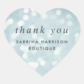 Ice Blue Bokeh | Personalisiertes Geschäftsdanken Herz-Aufkleber (Vorderseite)