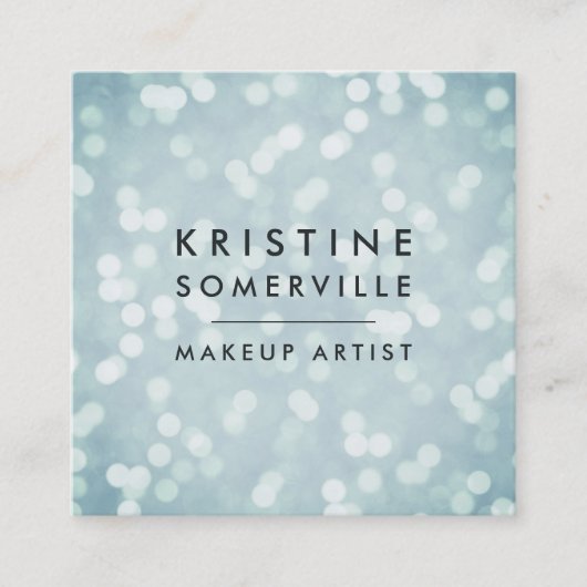 Ice Blue Bokeh Square Quadratische Visitenkarte (Vorderseite)