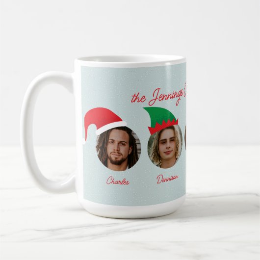 Ice Blue Christmas Crew Santa Elf hat fünf Fotos Kaffeetasse (Links)