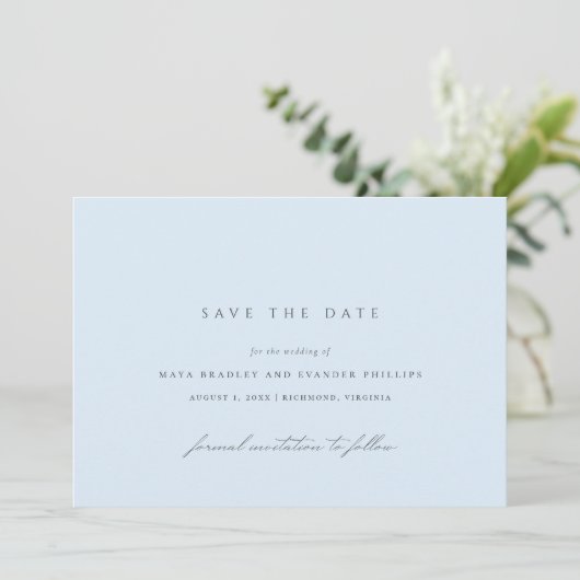 Ice Blue | Elegant Simple Airy Winter Wedding Save The Date (Stehend Vorderseite)