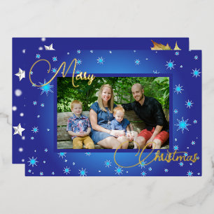 Ice Blue Family Foto Weihnachtsgrüße Folien Feiertagskarte