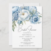 Ice Blue Floral Brautparty Einladung (Vorderseite)
