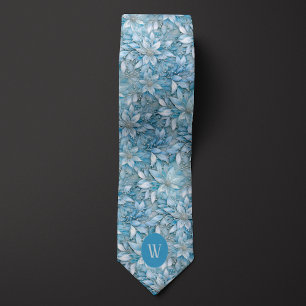 Ice Blue Floral Monogram Krawatte