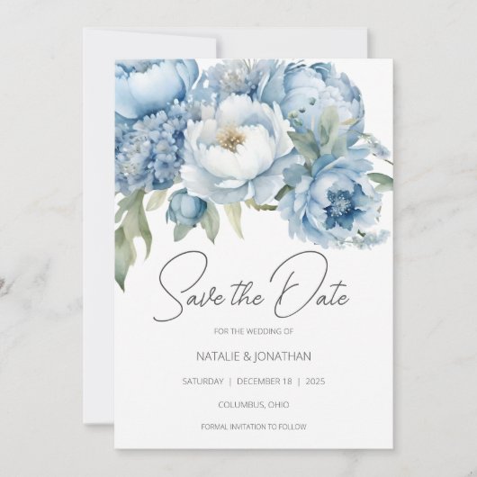 Ice Blue Floral Save The Date (Vorderseite)