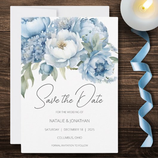 Ice Blue Floral Save The Date