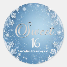 Ice Blue Frost Fairytale Winter Snow Sweet 16 Chic Runder Aufkleber