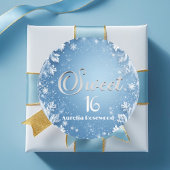 Ice Blue Frost Fairytale Winter Snow Sweet 16 Chic Runder Aufkleber