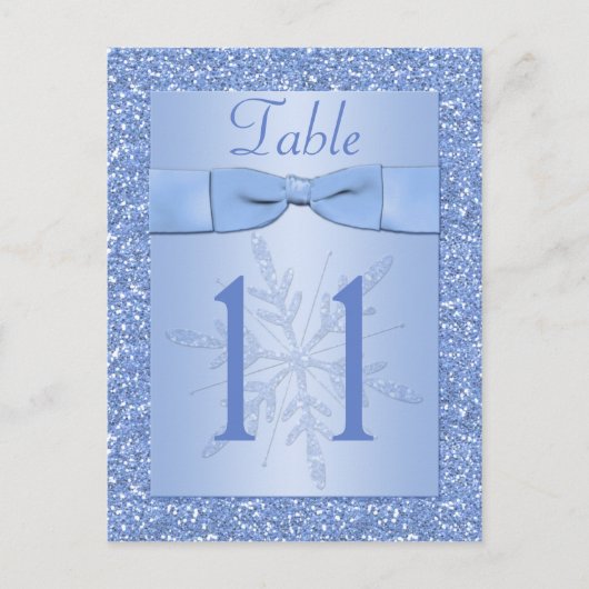 Ice Blue Glittery Snowflakes Tischnummer Card (Vorderseite)