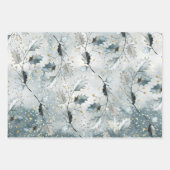 Ice Blue Gran Winter Holly Berries Goldener Schnee Geschenkpapier Set (Vorderseite)