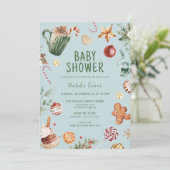 Ice Blue Green | Weihnachtsjunge Babydusche Einladung (Stehend Vorderseite)